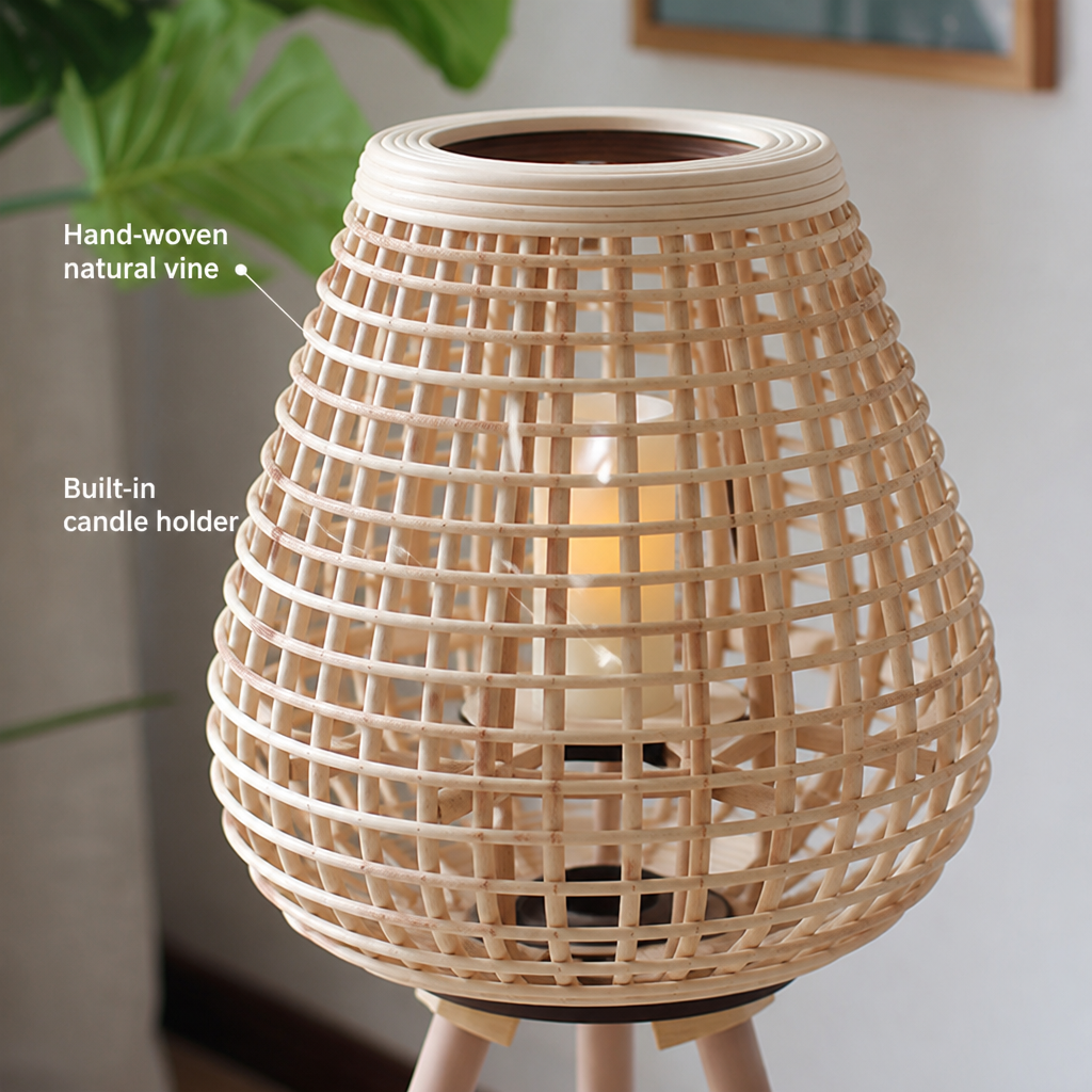 Rustic Hand-Woven Vine Candle Holder Floor Lamp