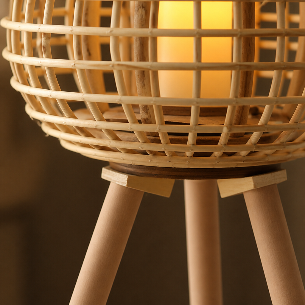 Rustic Hand-Woven Vine Candle Holder Floor Lamp