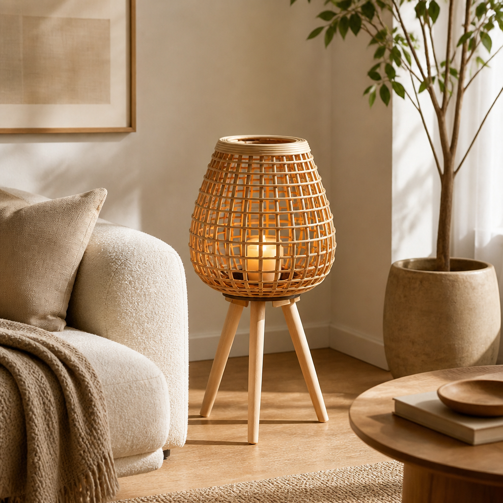 Rustic Hand-Woven Vine Candle Holder Floor Lamp