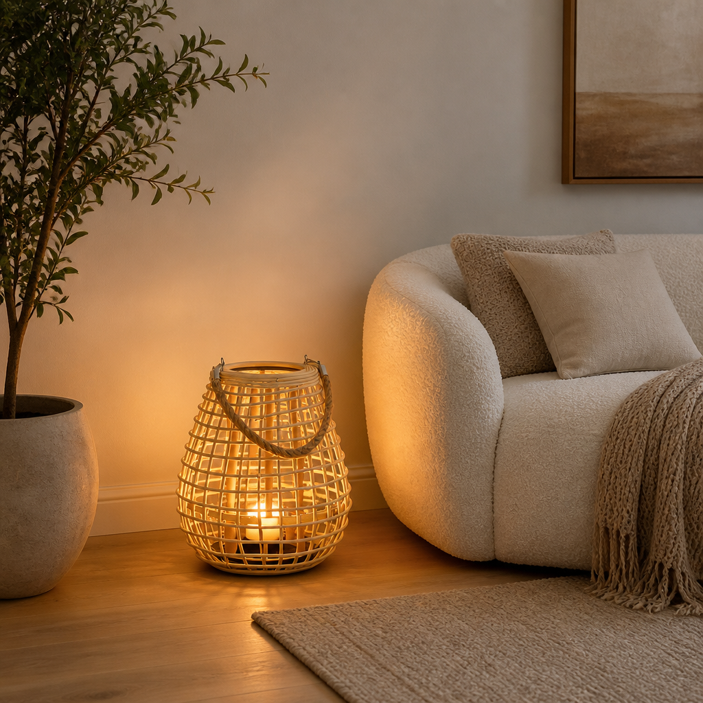 Rustic Hand-Woven Vine Candle Holder Floor Lamp