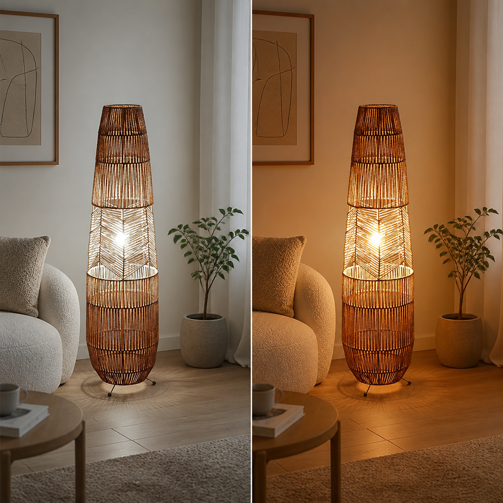 Rustic Handwoven Rattan LED Floor Lamp