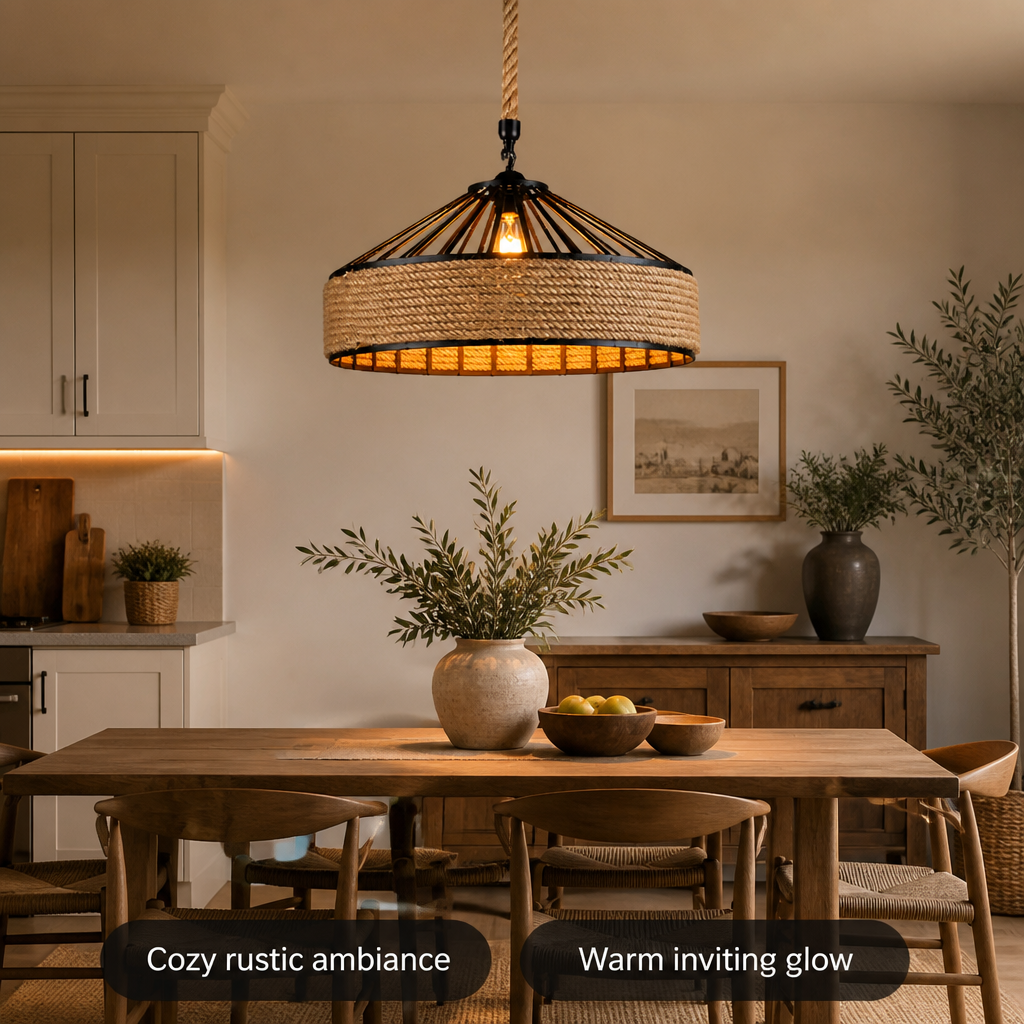Rustic Hemp Rope Woven Dome Pendant Light