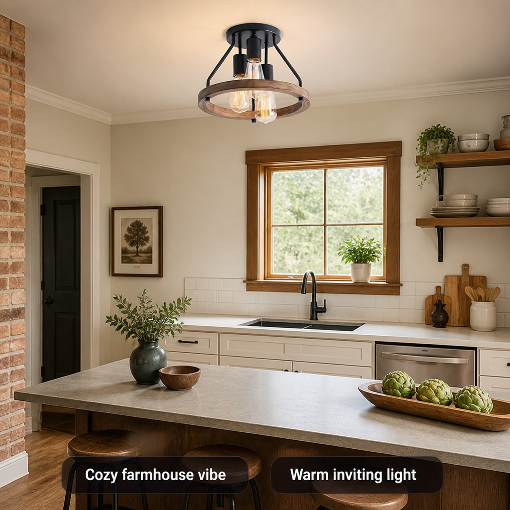 Rustic Metal Semi-Flush Chandelier