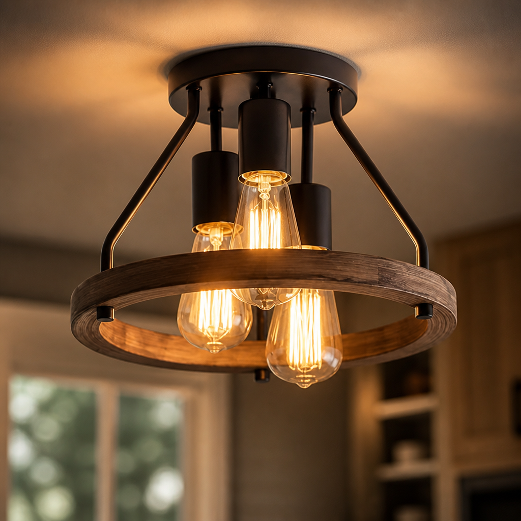 Rustic Metal Semi-Flush Chandelier