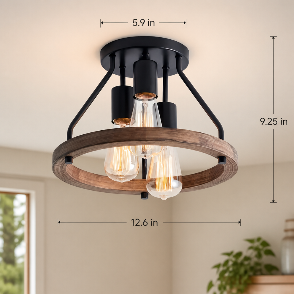 Rustic Metal Semi-Flush Chandelier