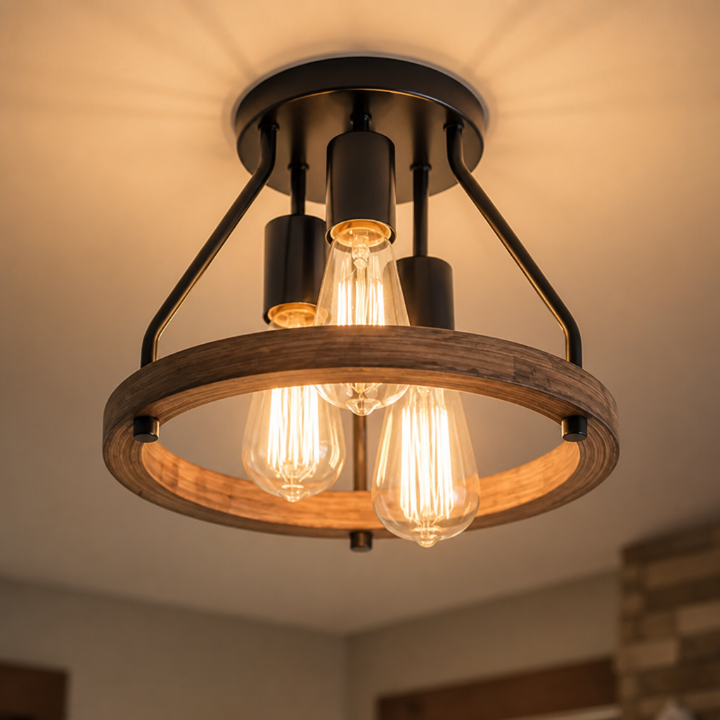 Rustic Metal Semi-Flush Chandelier