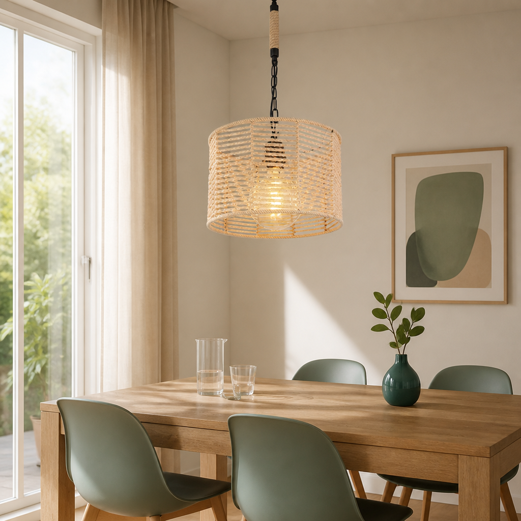 Rustic Rope & Metal Pendant Light