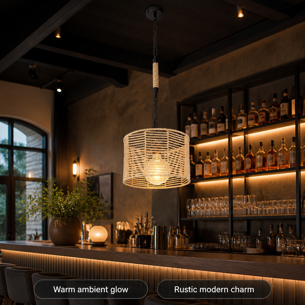 Rustic Rope & Metal Pendant Light