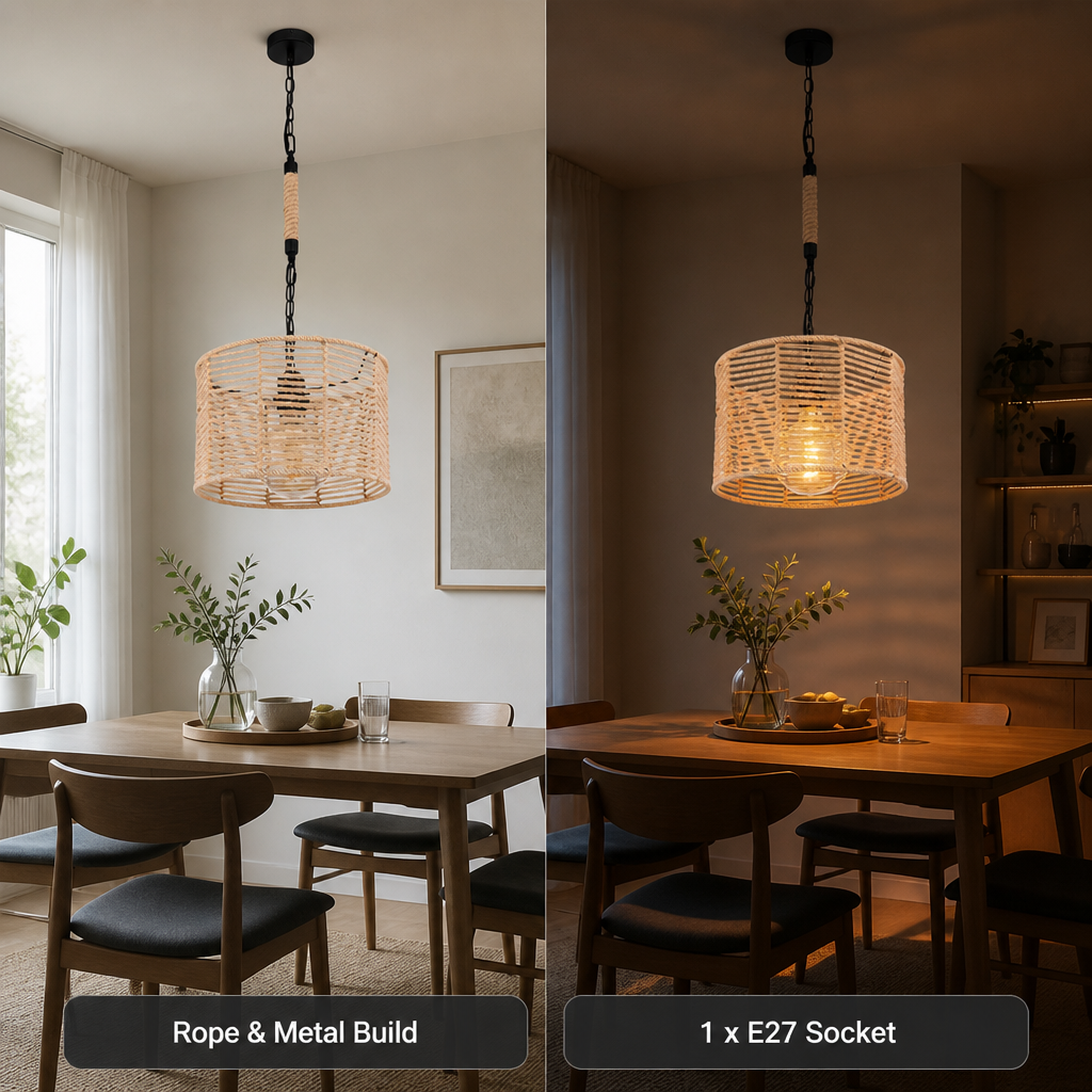 Rustic Rope & Metal Pendant Light