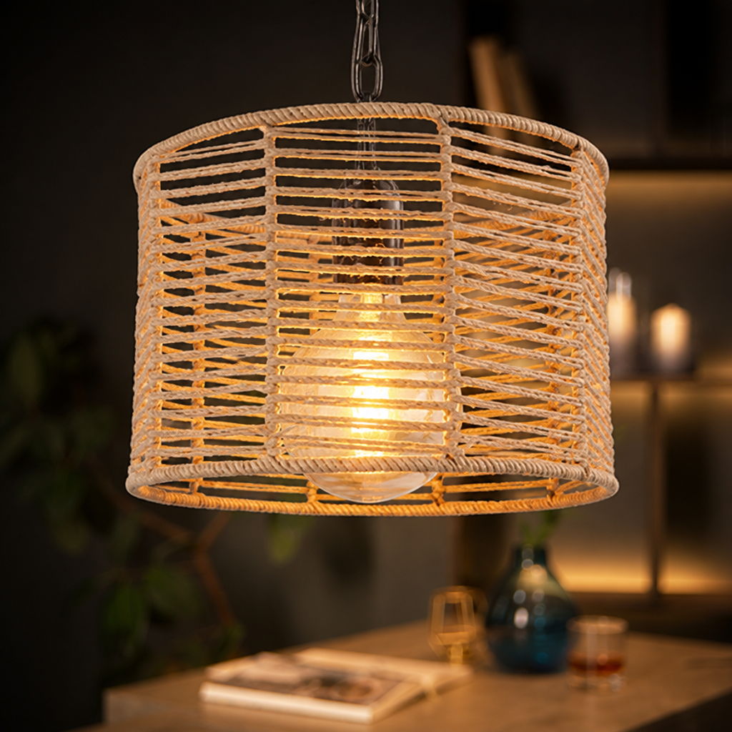 Rustic Rope & Metal Pendant Light