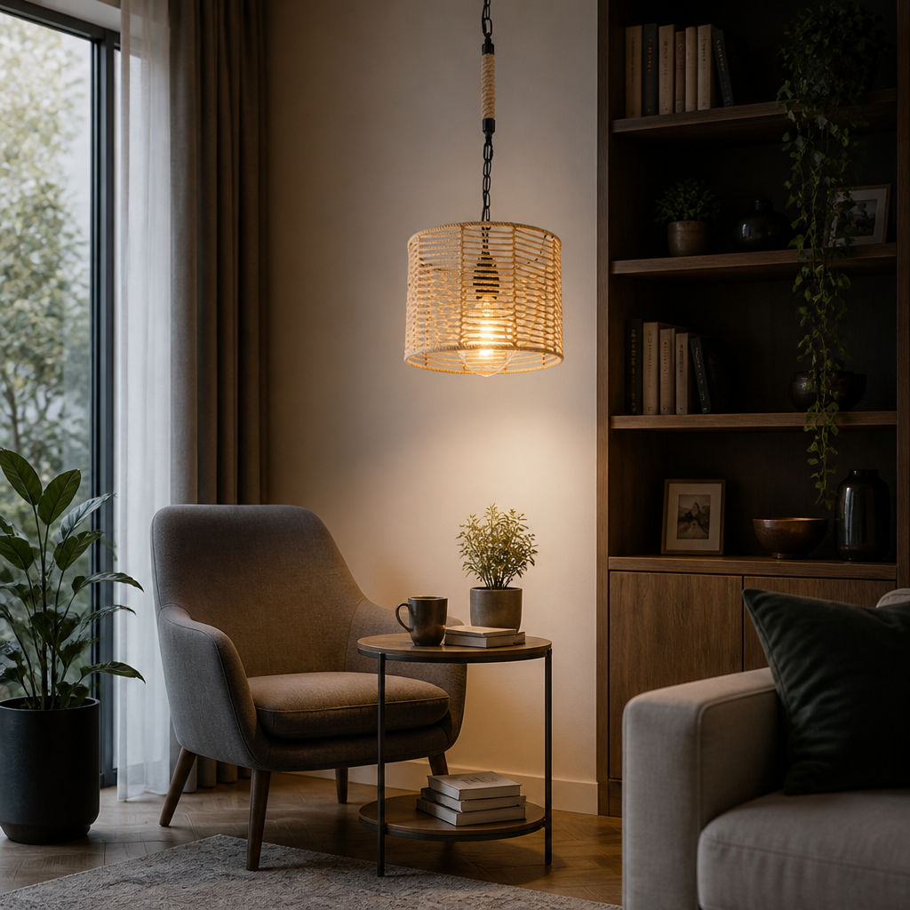 Rustic Rope & Metal Pendant Light