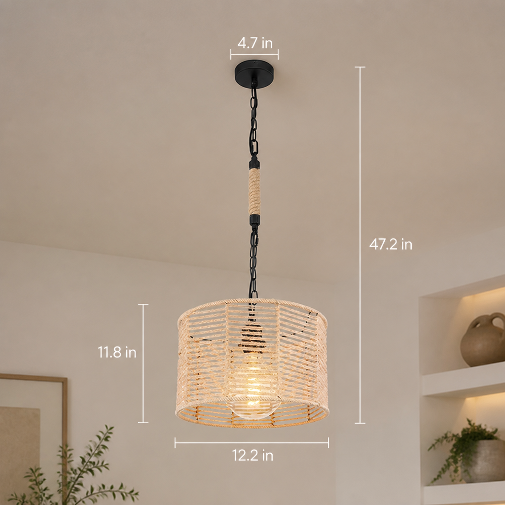 Rustic Rope & Metal Pendant Light