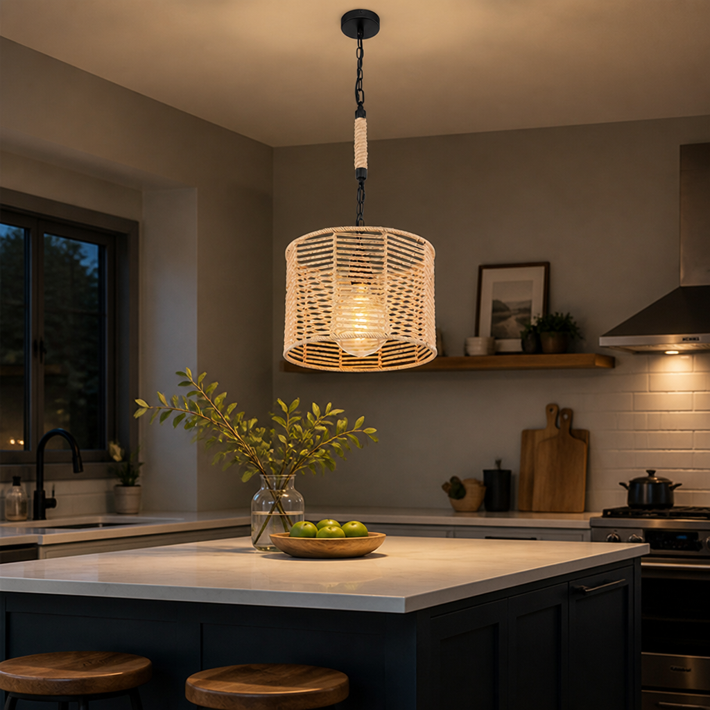 Rustic Rope & Metal Pendant Light