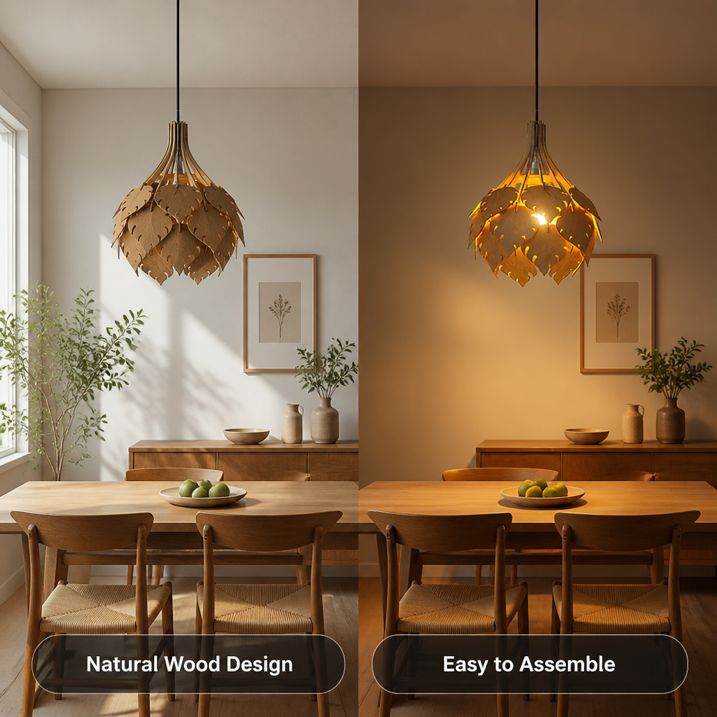 Rustic Wood 3D Puzzle Pendant Light