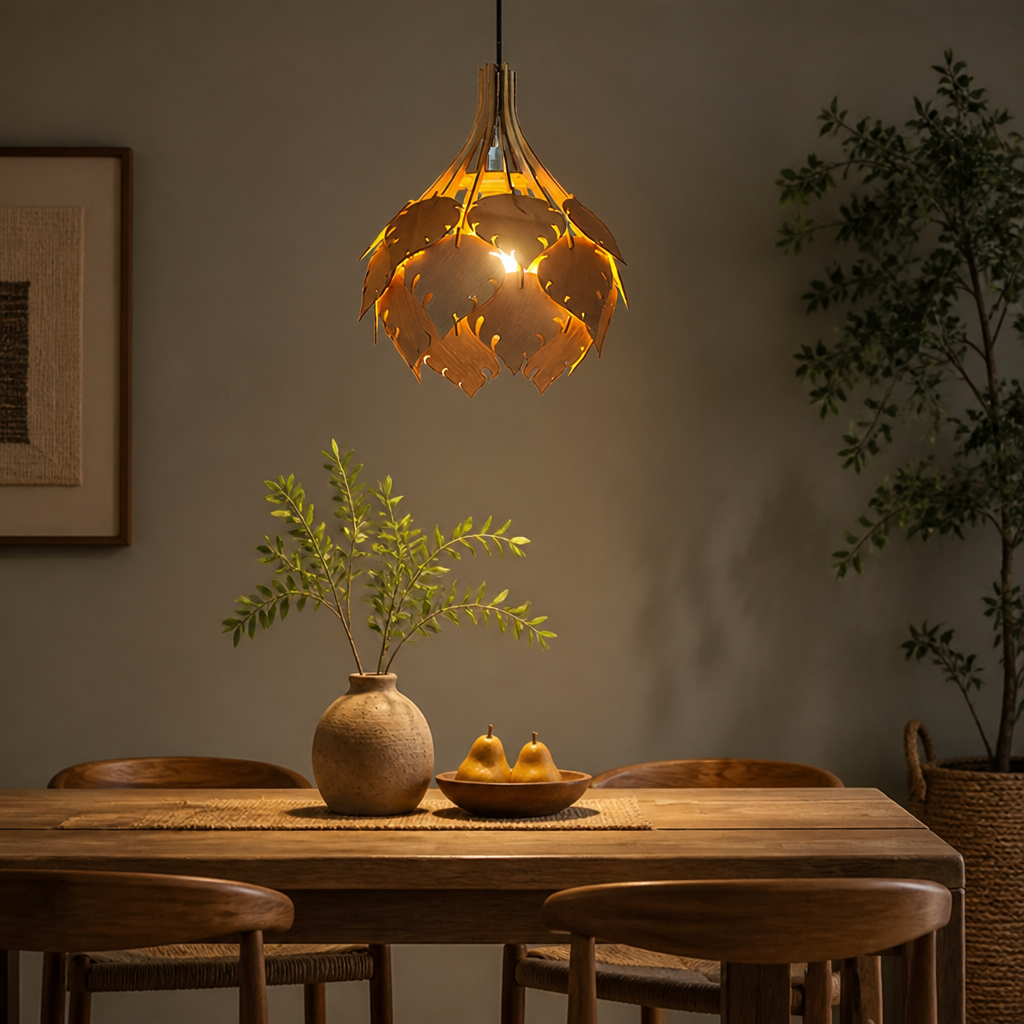 Rustic Wood 3D Puzzle Pendant Light