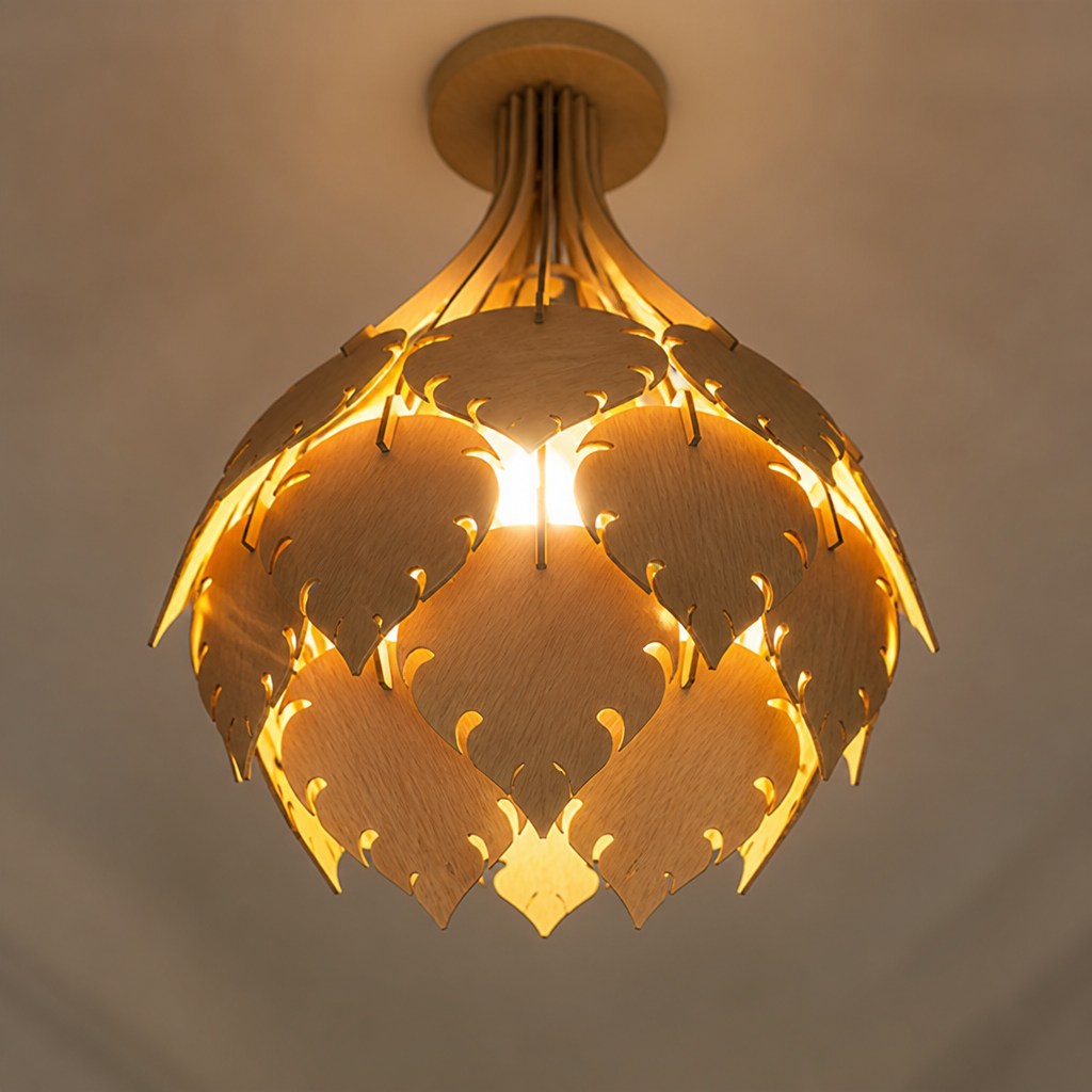 Rustic Wood 3D Puzzle Pendant Light