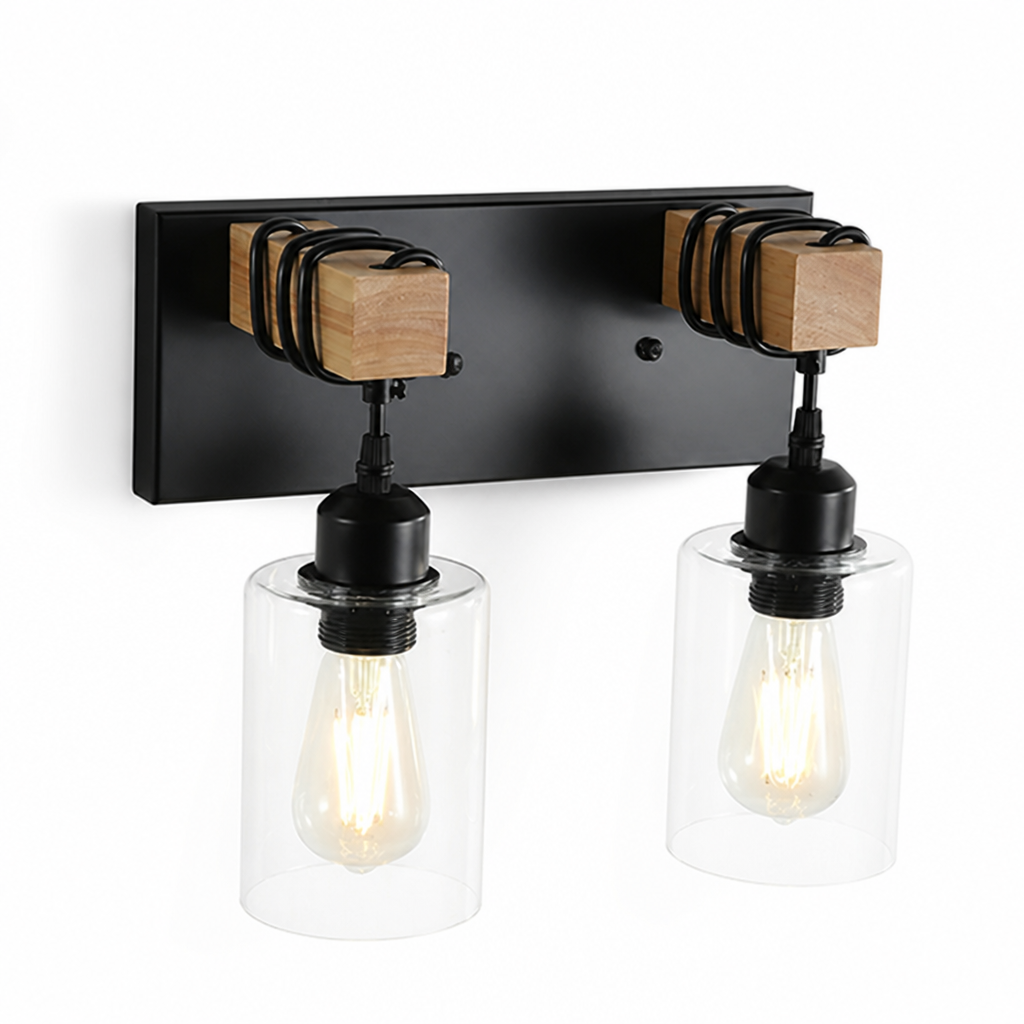 Rustic Wood Clear Glass Wall Sconce