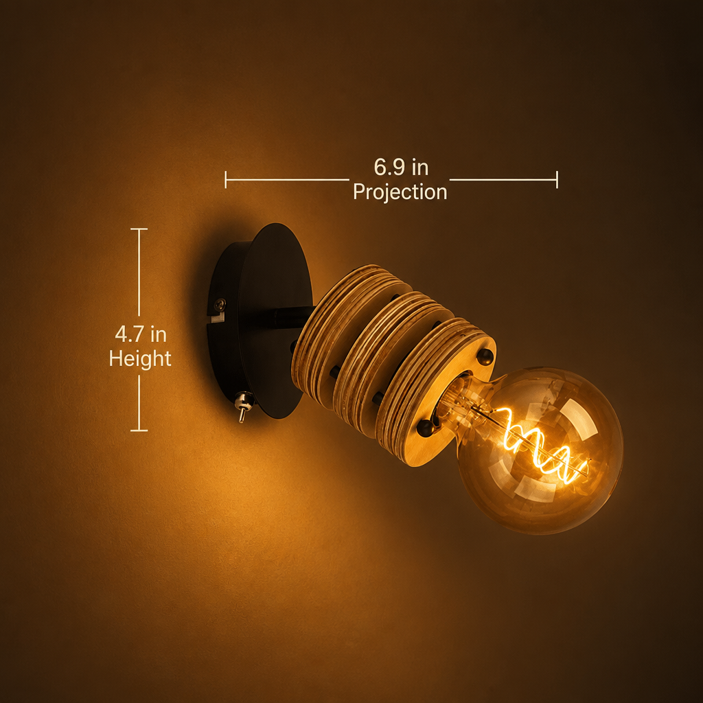 Rustic Wood & Metal Adjustable Spotlight Wall Sconce