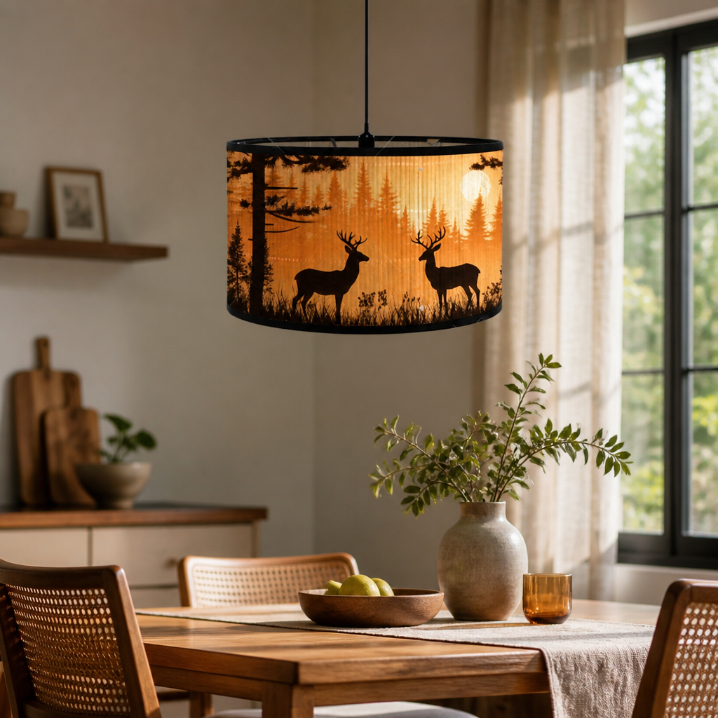 Scandinavian Bamboo Elk Silhouette Table Lamp