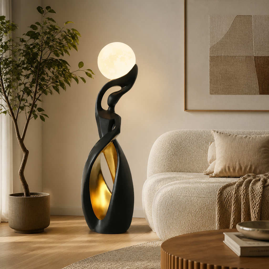 Scandinavian Black-Gold LED Sculptural Floor Lamp