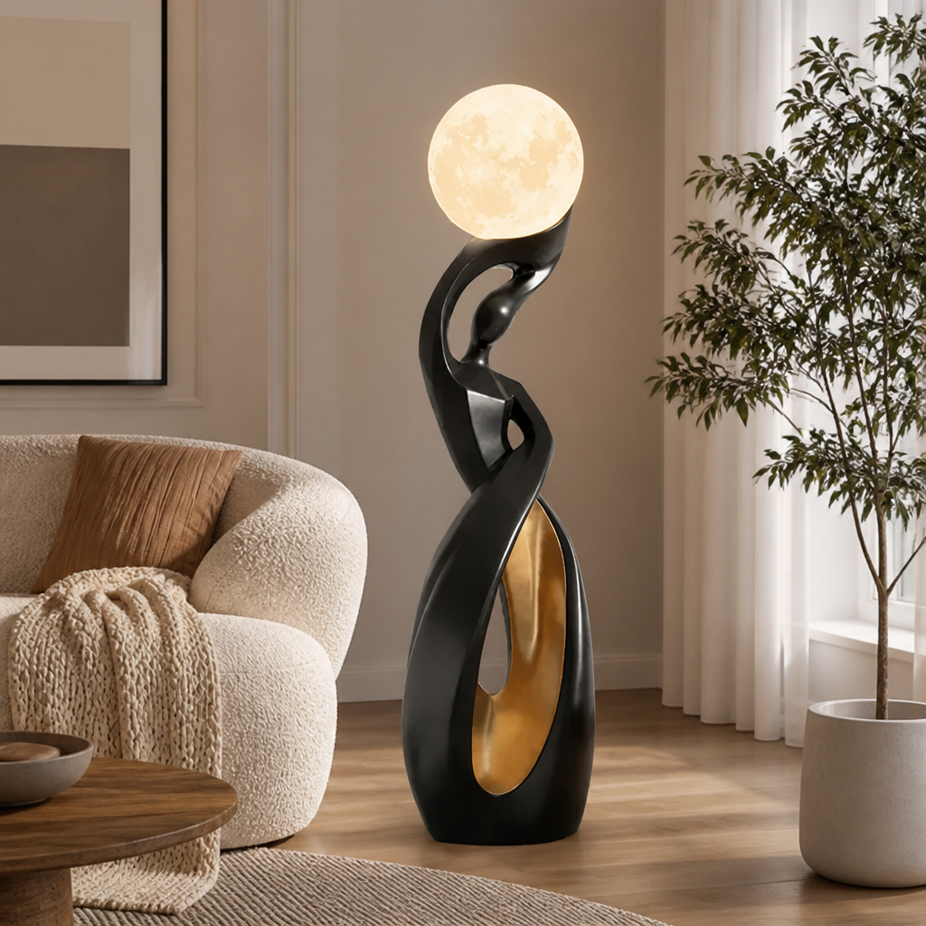 Scandinavian Black-Gold LED Sculptural Floor Lamp