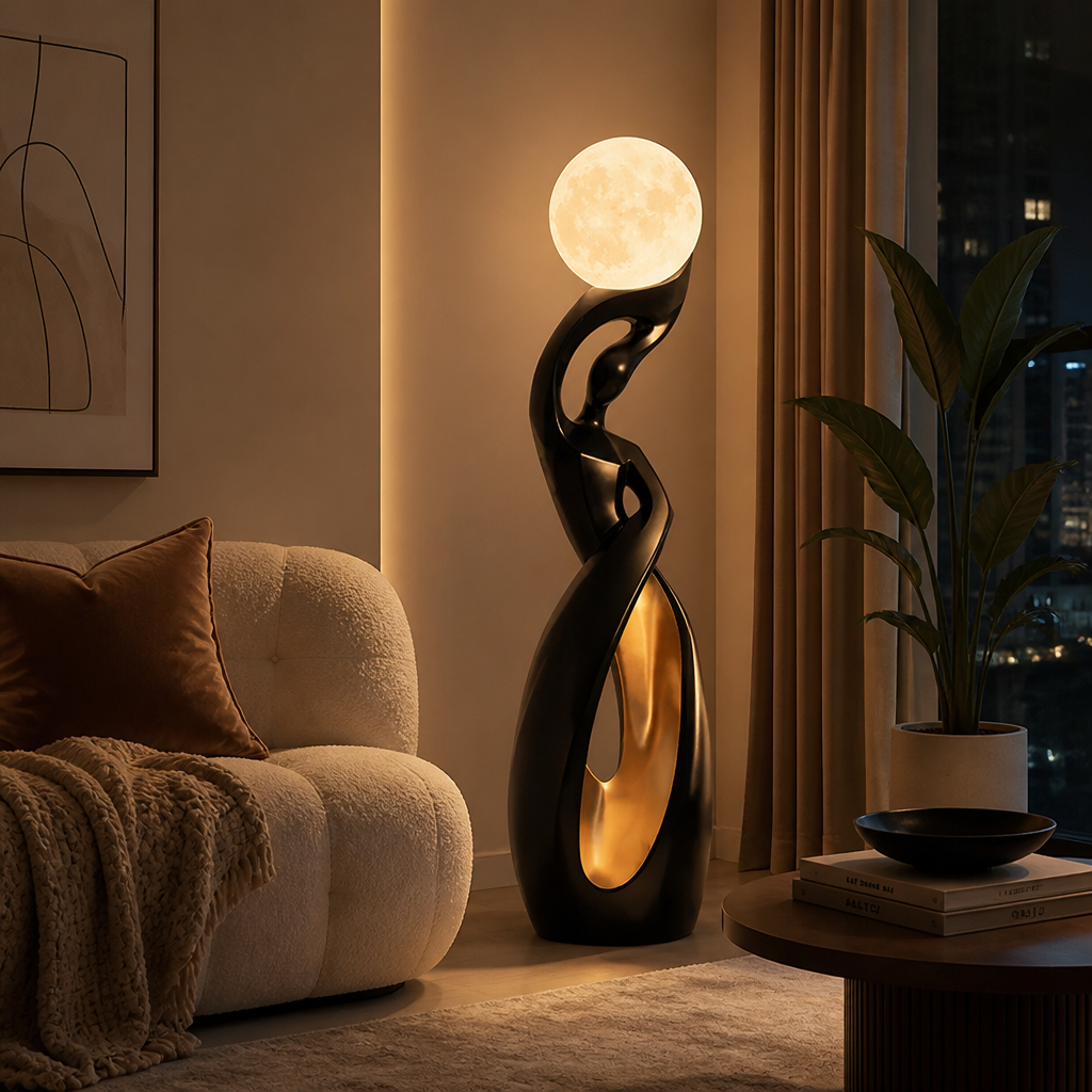 Scandinavian Black-Gold LED Sculptural Floor Lamp