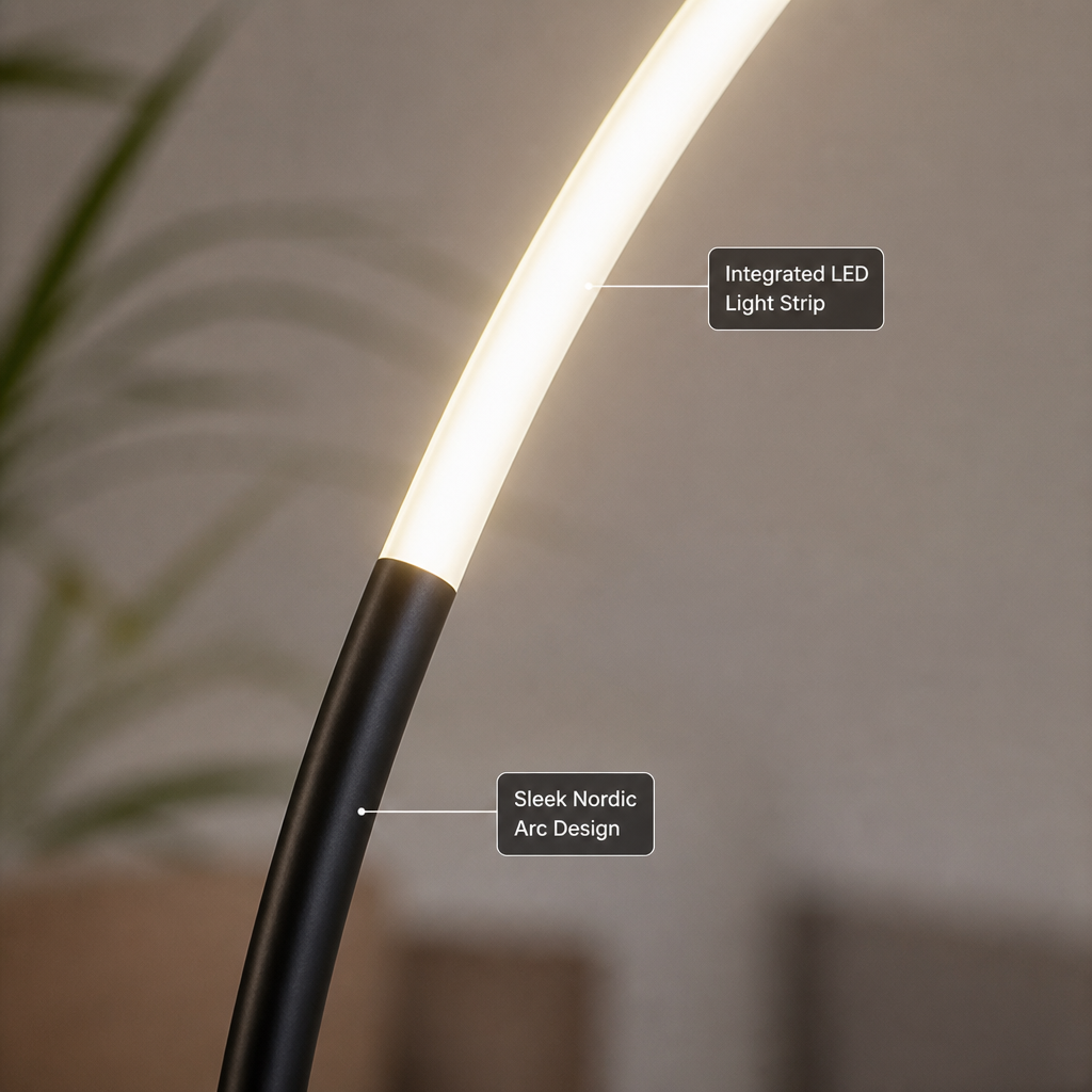 Scandinavian Black LED Arc Floor Lamp