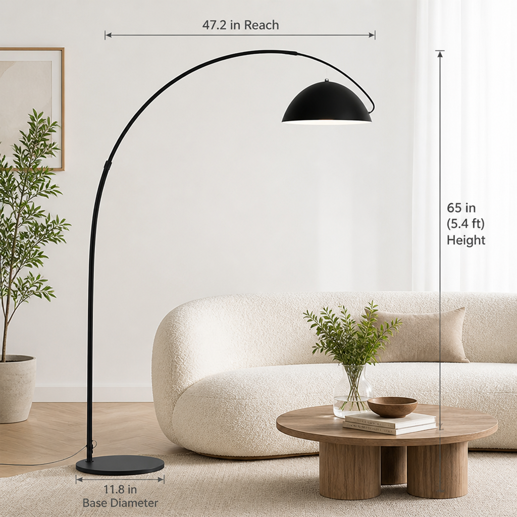 Scandinavian Black Metal Arc Floor Lamp