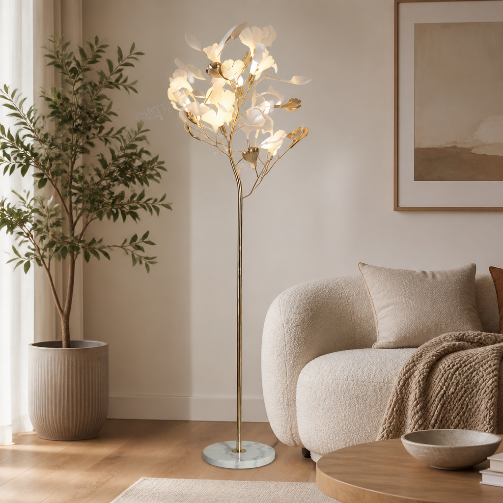 Scandinavian Ceramic LED Ginkgo Leaf Floor Lamp