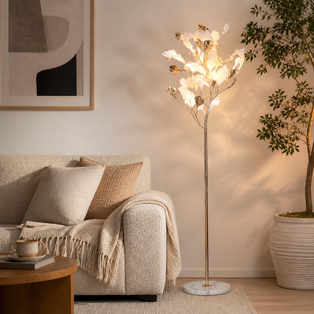 Scandinavian Ceramic LED Ginkgo Leaf Floor Lamp