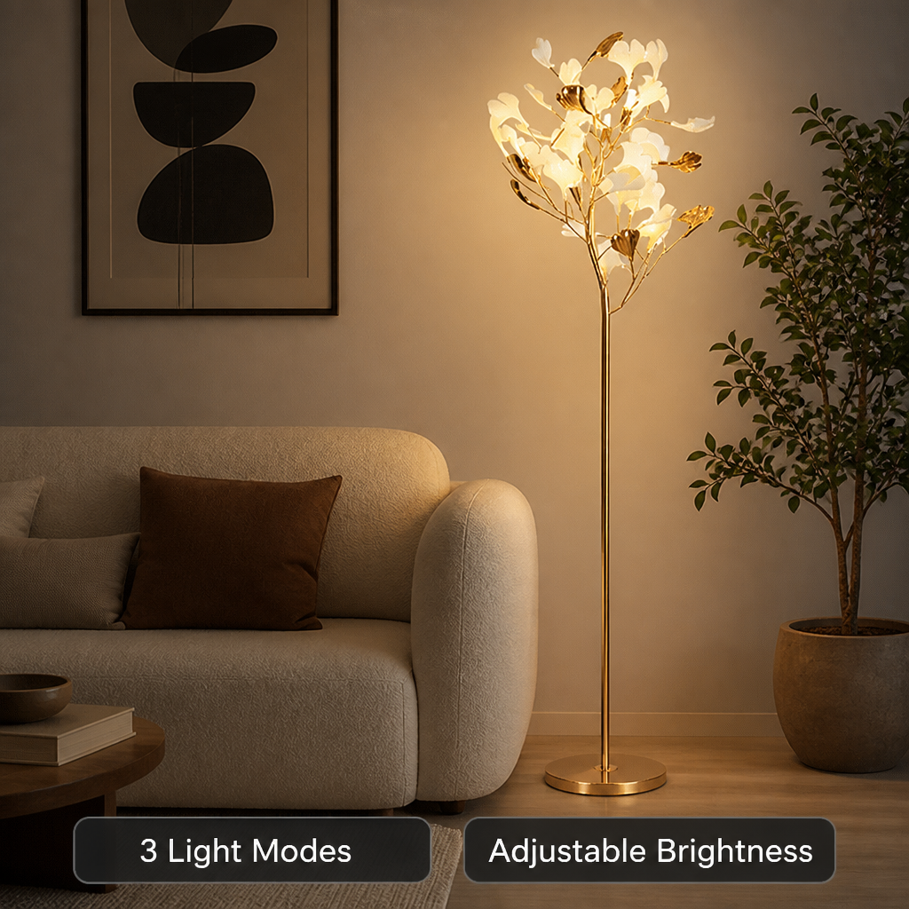 Scandinavian Ceramic LED Ginkgo Leaf Floor Lamp