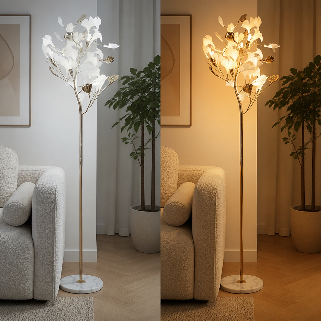 Scandinavian Ceramic LED Ginkgo Leaf Floor Lamp