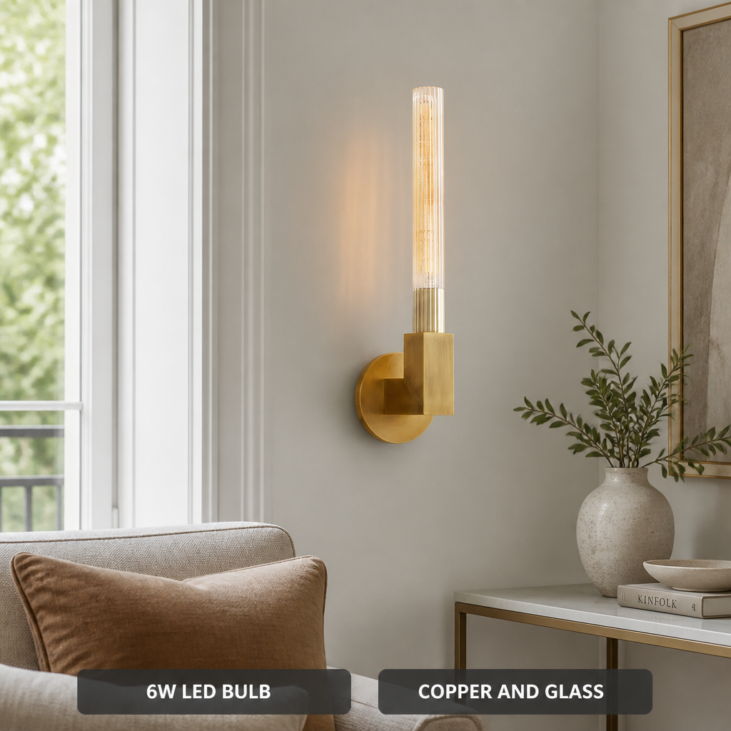 Scandinavian Copper & Glass Wall Sconce