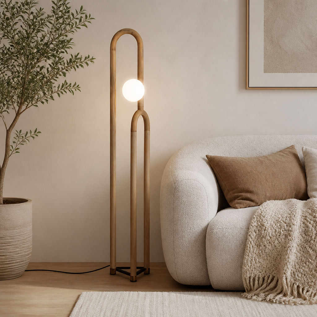 Scandinavian Dark Wood LED Floor Lamp