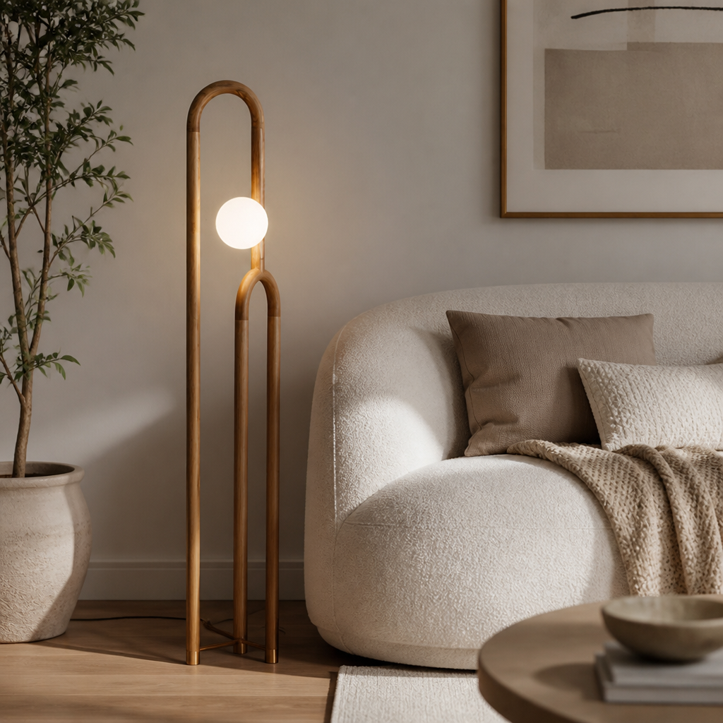Scandinavian Dark Wood LED Floor Lamp