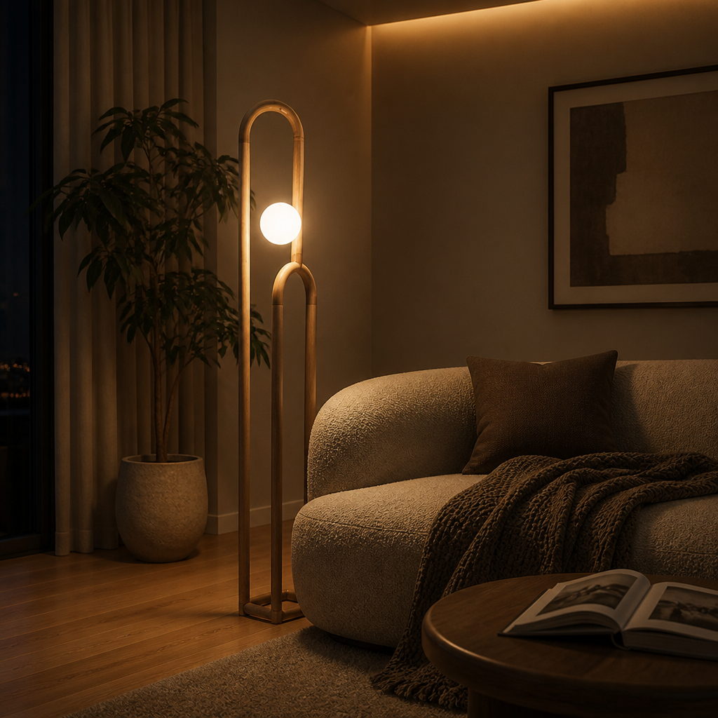 Scandinavian Dark Wood LED Floor Lamp