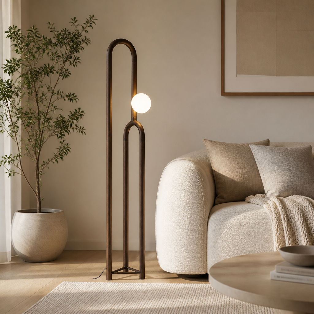 Scandinavian Dark Wood LED Floor Lamp