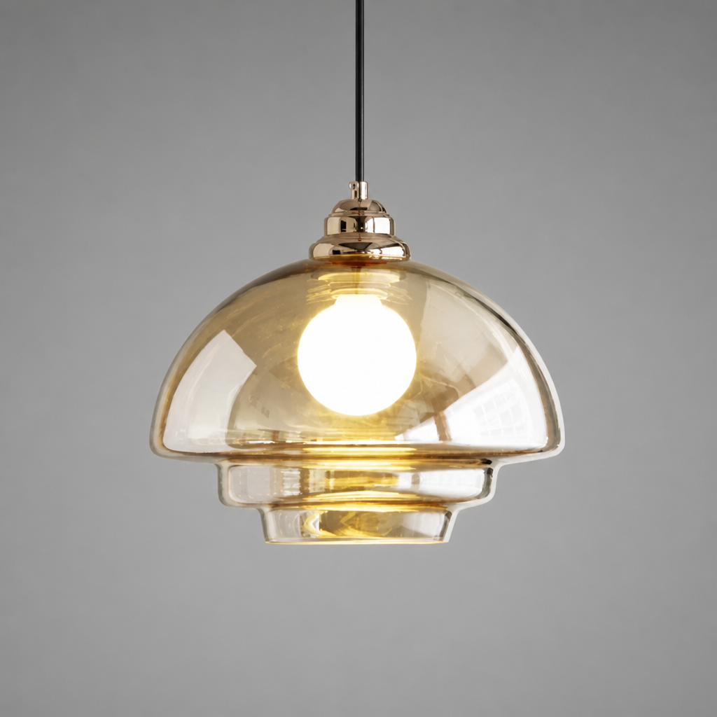Scandinavian Glass & Brass Pendant Light