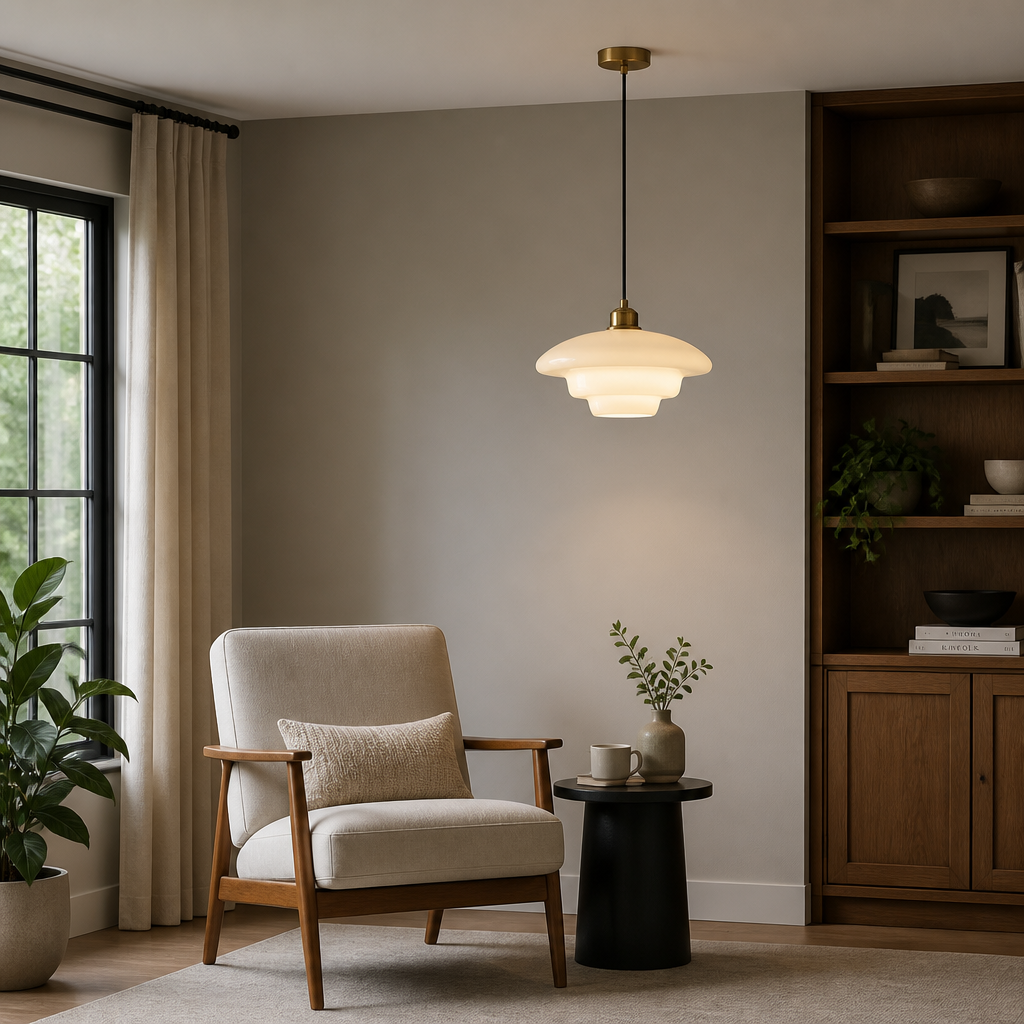 Scandinavian Glass & Brass Pendant Light