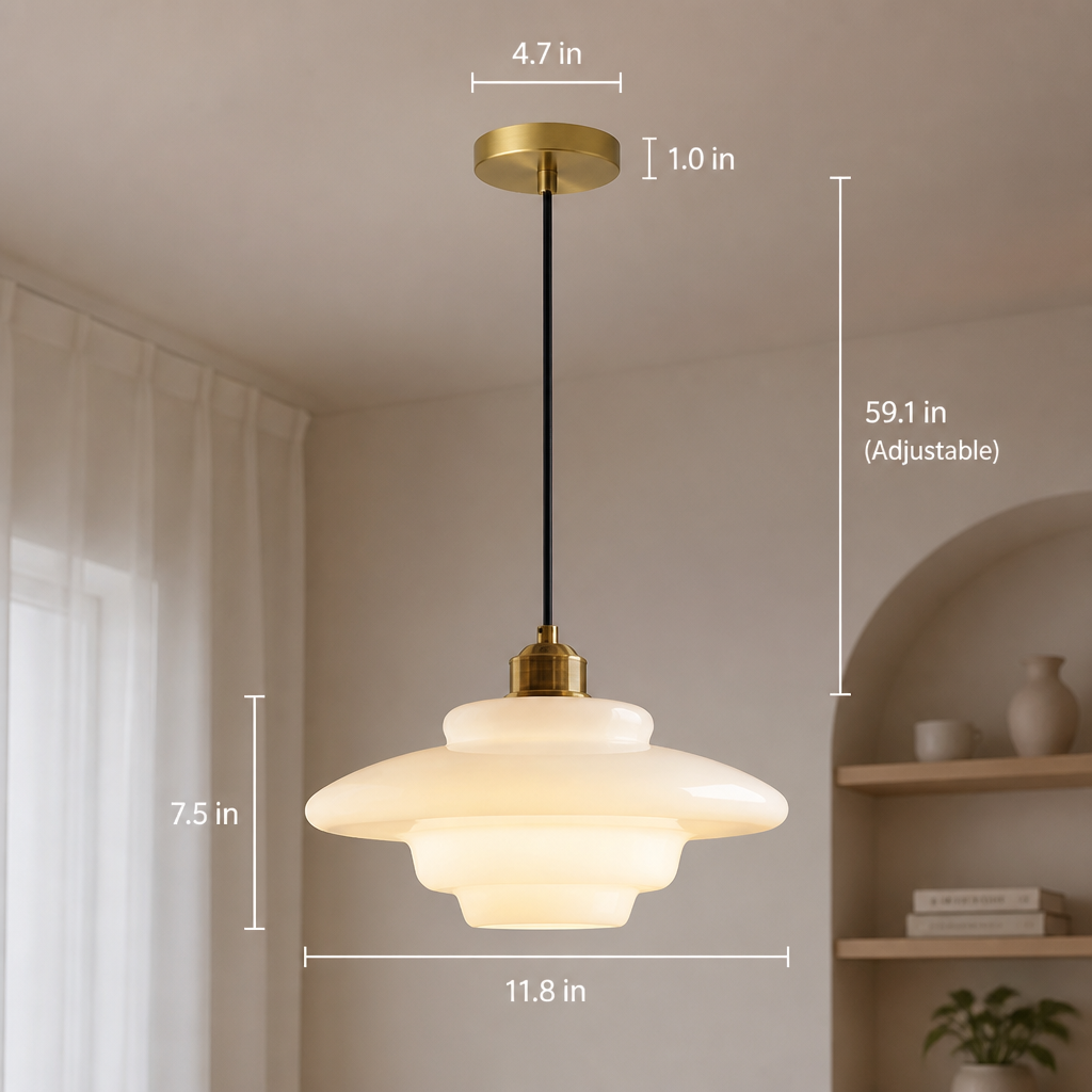 Scandinavian Glass & Brass Pendant Light