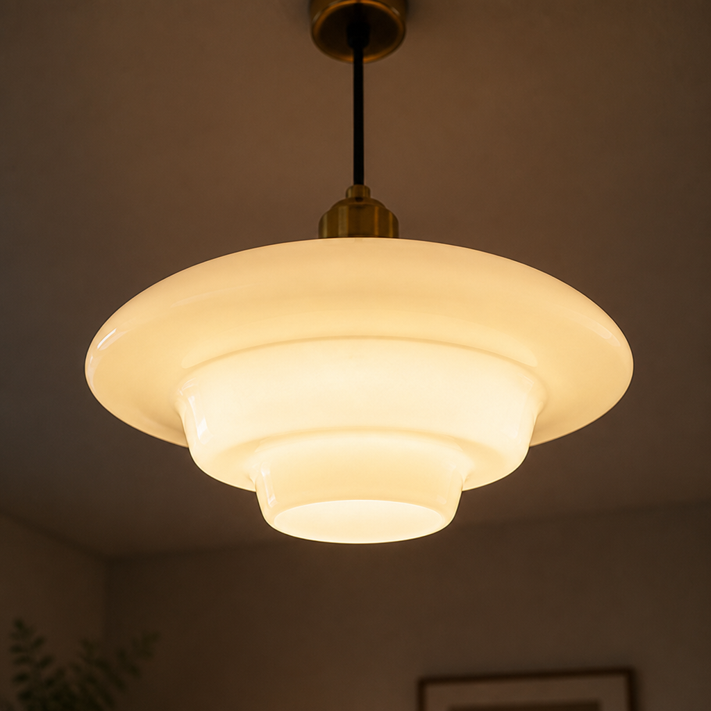 Scandinavian Glass & Brass Pendant Light