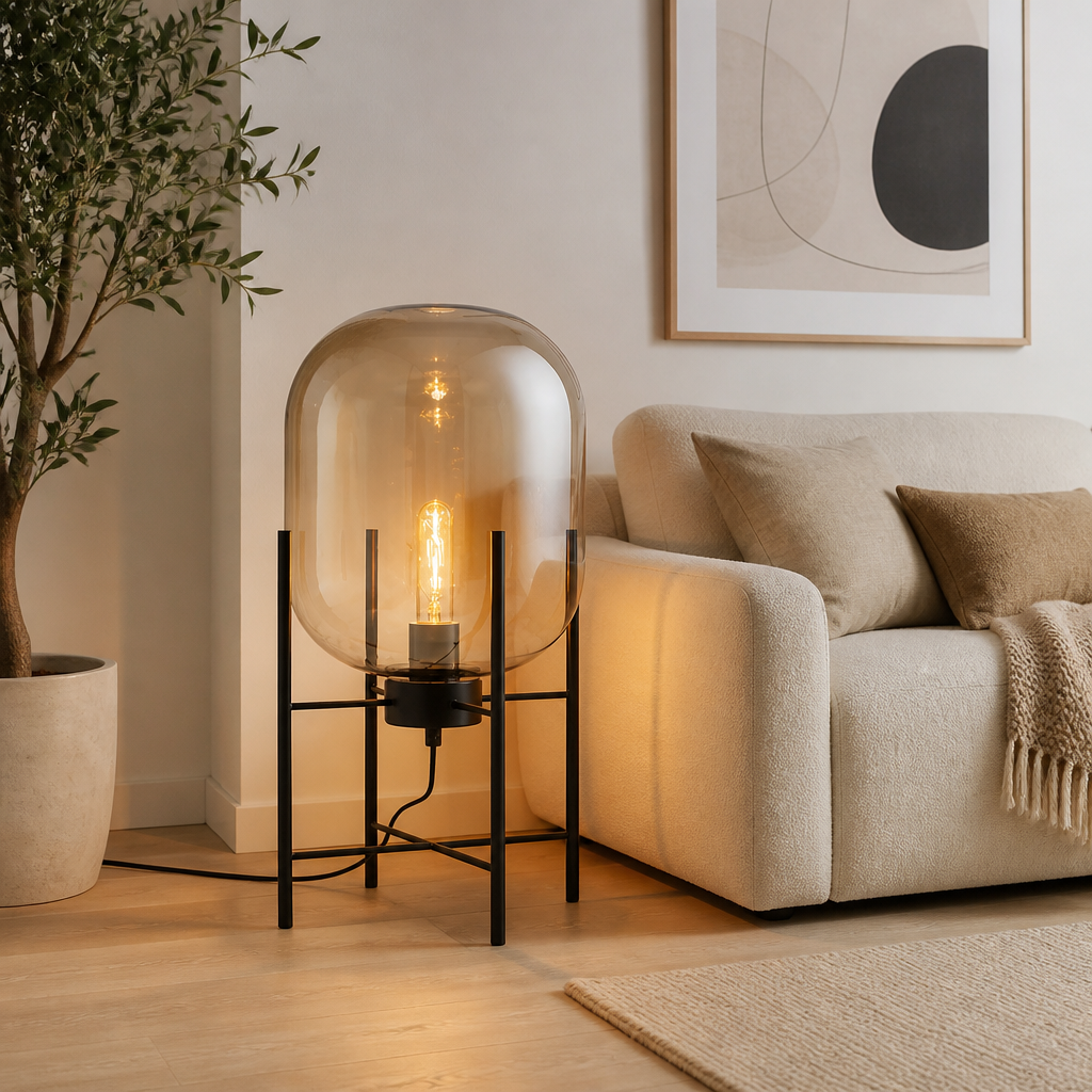 Scandinavian Glass & Iron Floor Lamp
