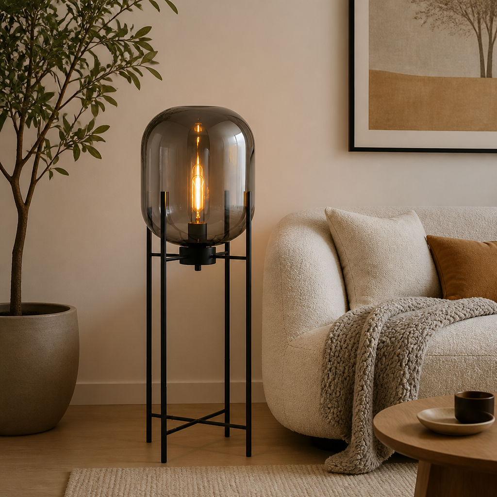 Scandinavian Glass & Iron Floor Lamp