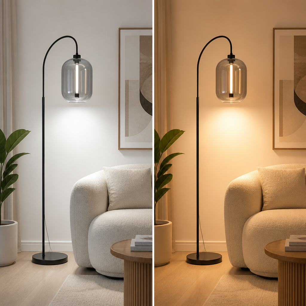 Scandinavian Glass & Iron Floor Lamp