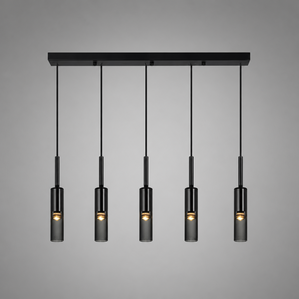 Scandinavian Glass & Iron Multi-Head Pendant Light