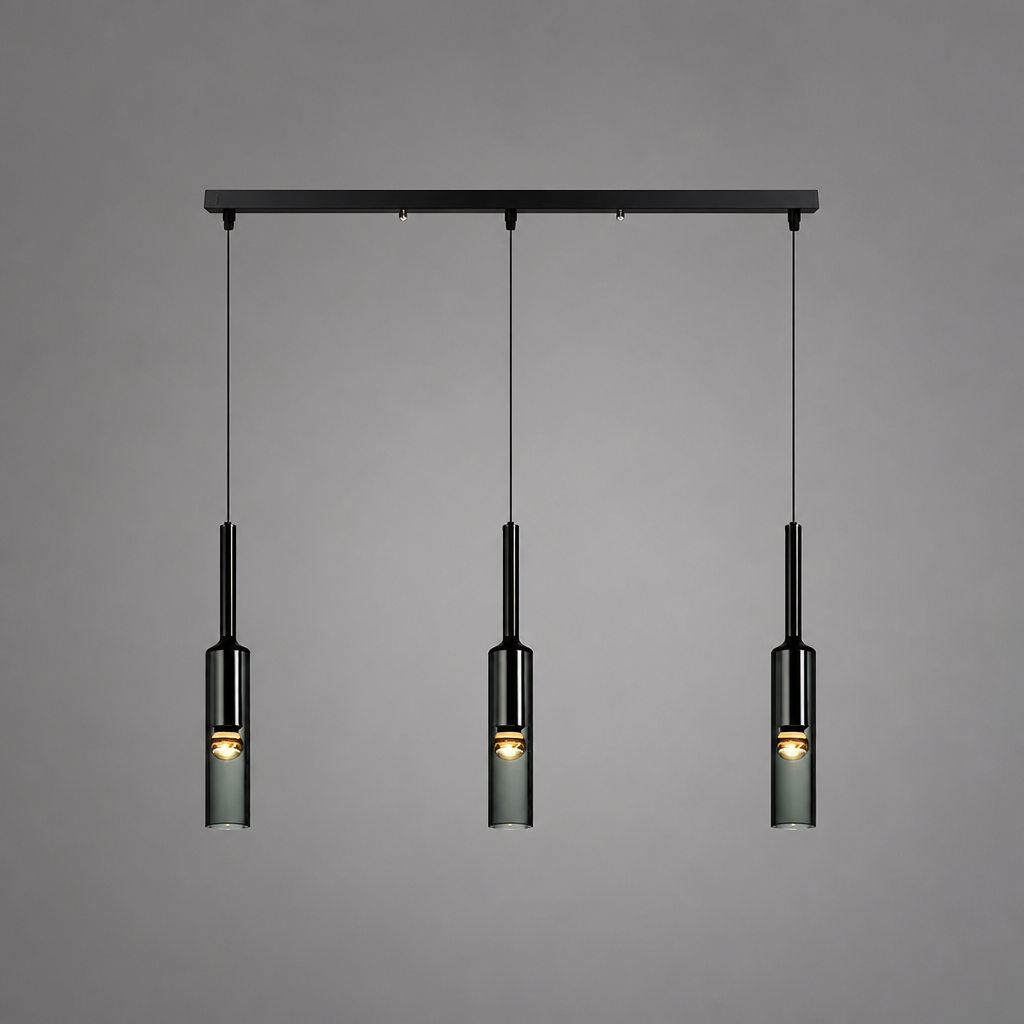 Scandinavian Glass & Iron Multi-Head Pendant Light