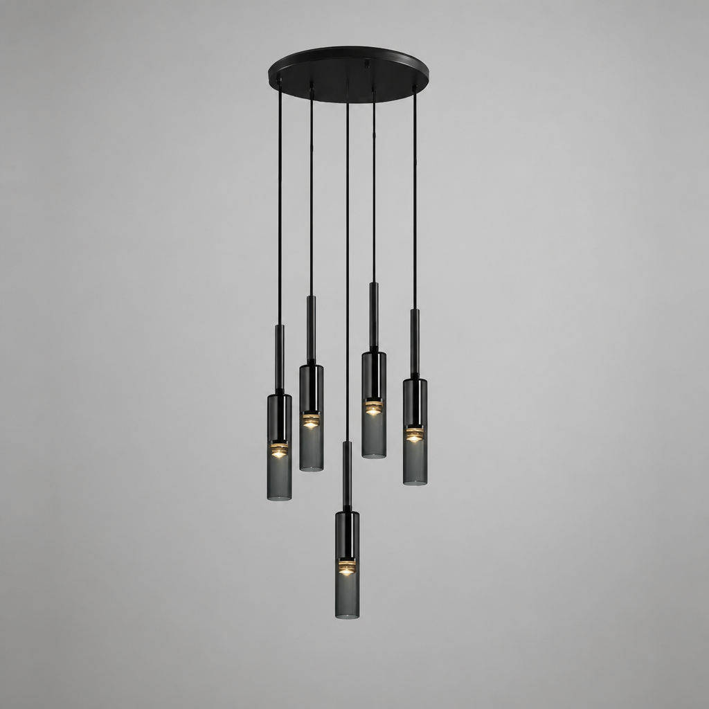 Scandinavian Glass & Iron Multi-Head Pendant Light