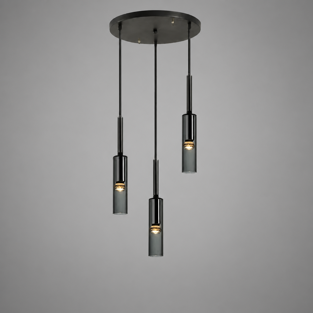 Scandinavian Glass & Iron Multi-Head Pendant Light