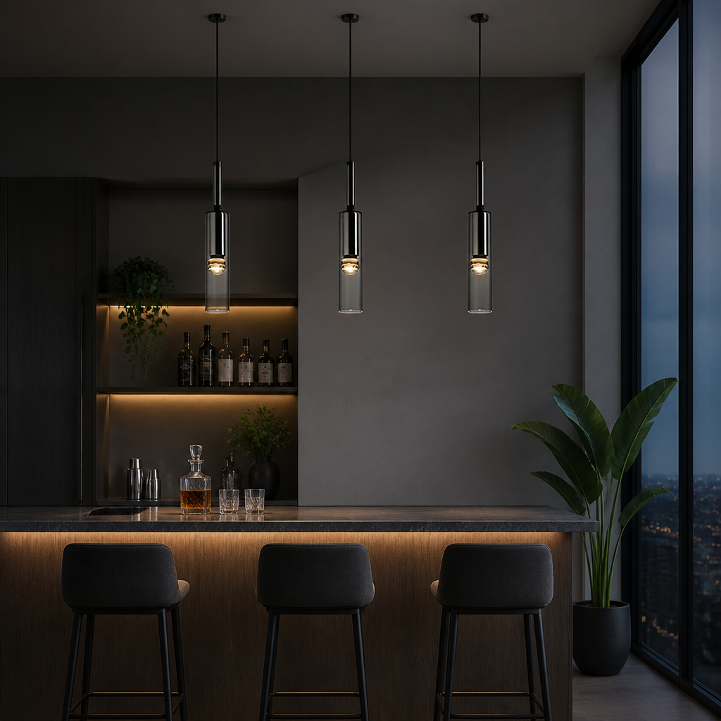 Scandinavian Glass & Iron Multi-Head Pendant Light