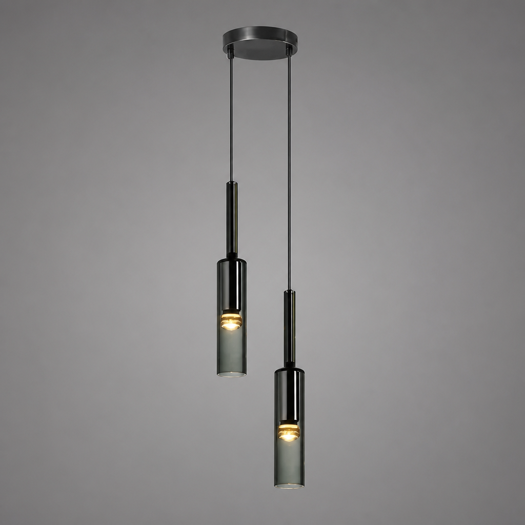 Scandinavian Glass & Iron Multi-Head Pendant Light
